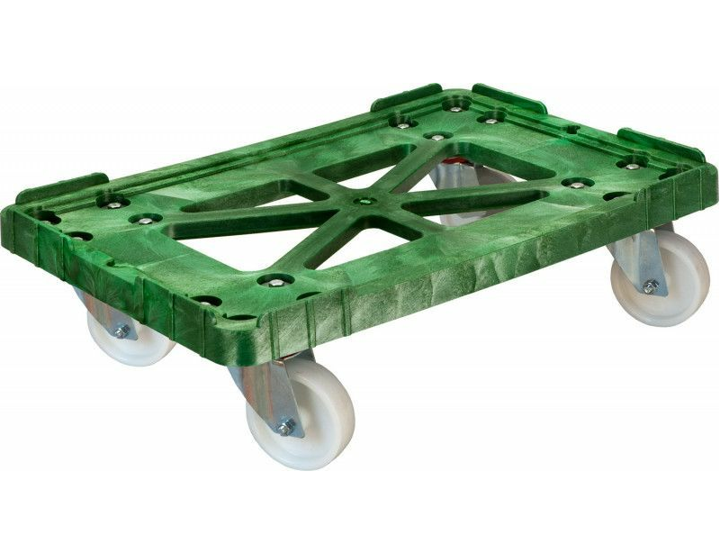 Тележка пластиковая под ящики — T-508-1 з, зеленый, п/э 600х400 полиамидные колеса